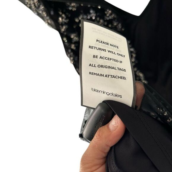 Aidan Mattox Black Sequin Mesh V-Neck Mini Dress Size 4 Sleeveless Cocktail NWT - Picture 6 of 12